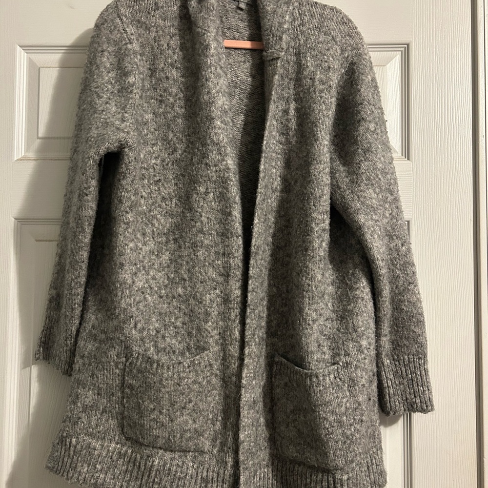 Marled Gray Cardigan Sweater Plush Knit Open Front